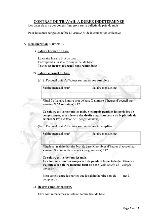 Modelé de contrat de travail a duree indeterminee nounou DOC, PDF page 6 sur 13