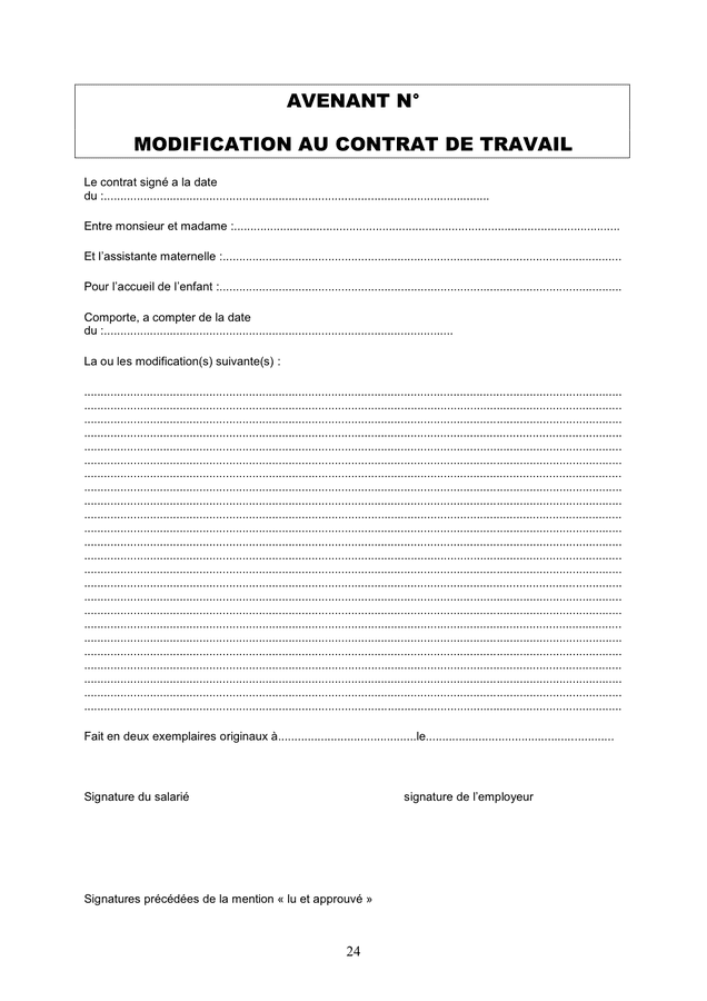 Modelé de contrat de travail entre assistante maternelle et parents