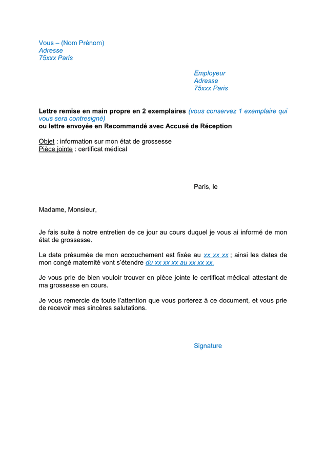 Lettre Type Declaration Grossesse Employeur Modele De Lettre Type My