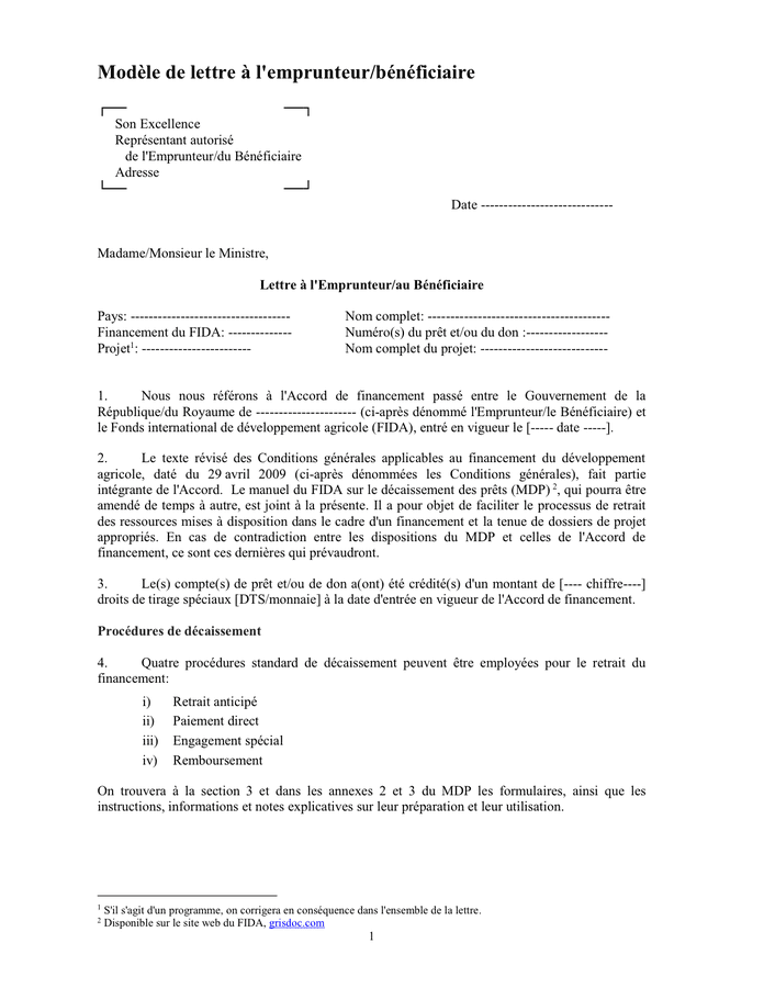 Modele De Lettre A L Emprunteur Beneficiaire Doc Pdf Page 1 Sur 8