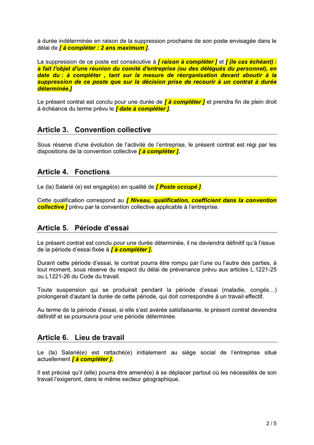 Contrat De Travail A Duree Determinee A Temps Plein Doc Pdf Page Sur