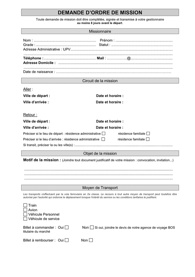Mod le Ordre Mission Mod le Ordre De Mission BNITEL