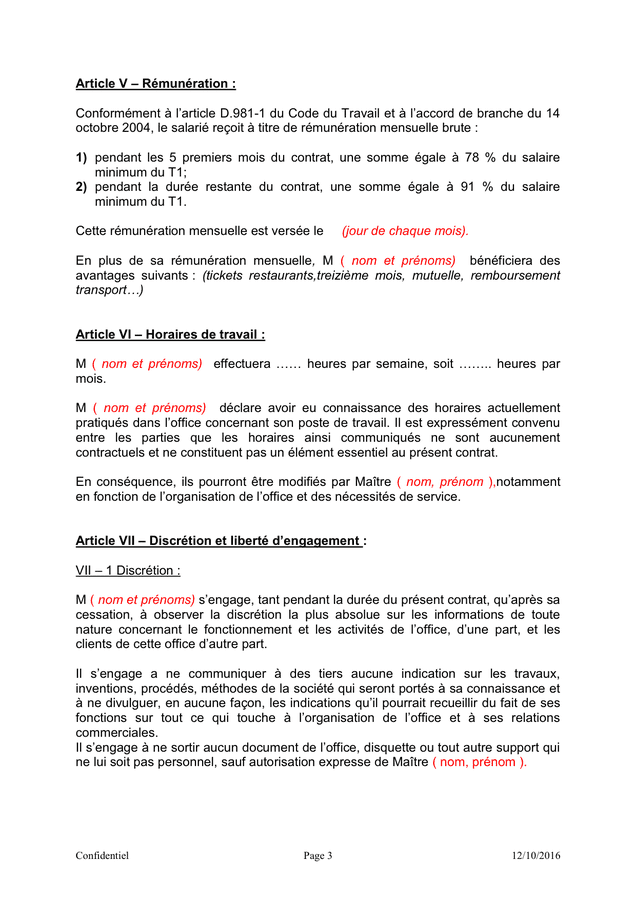 Contrat De Professionnalisation CDD - Elève D’une école De Notariat ...