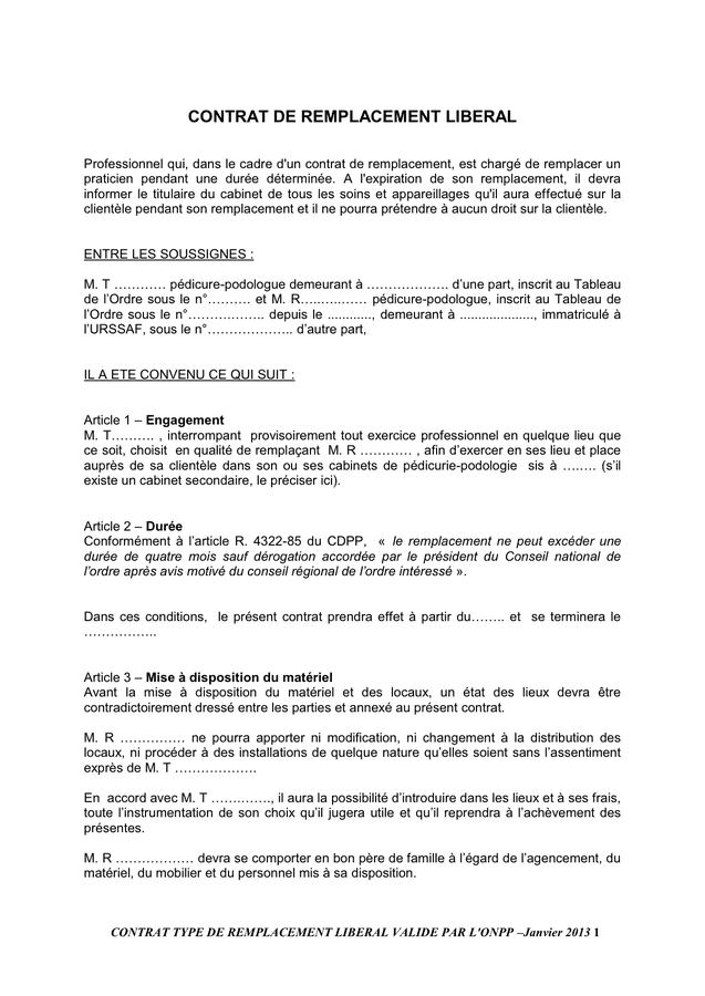 Modelé De Contrat De Remplacement Liberal - DOC, PDF - Page 1 Sur 4