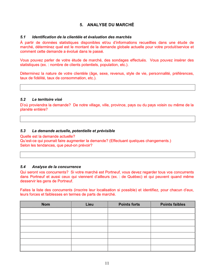 Model De Plan D Affaires Doc Pdf Page Sur