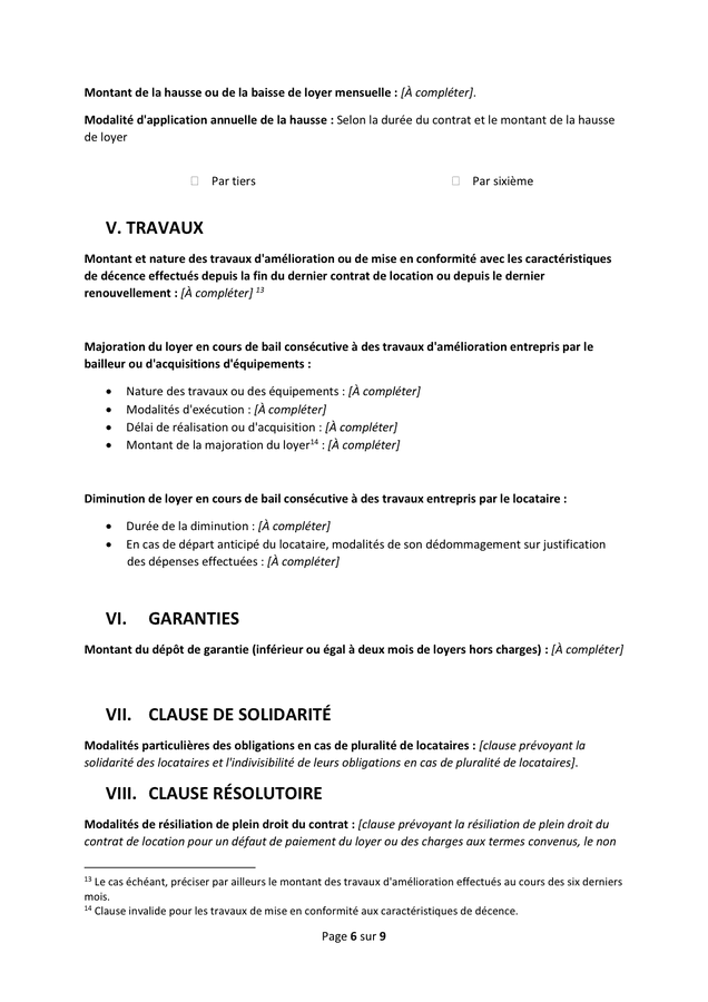 Modelé de contrat de location ou de colocation DOC, PDF page 6 sur 9
