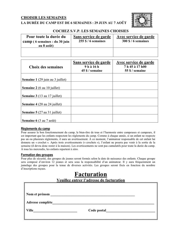 Fiche Dinscription De Lenfant Camp De Jour Doc Pdf Page 2 Sur 2 