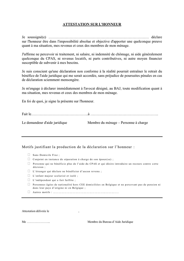 Model D Attestation Sur L Honneur Doc Pdf Page Sur