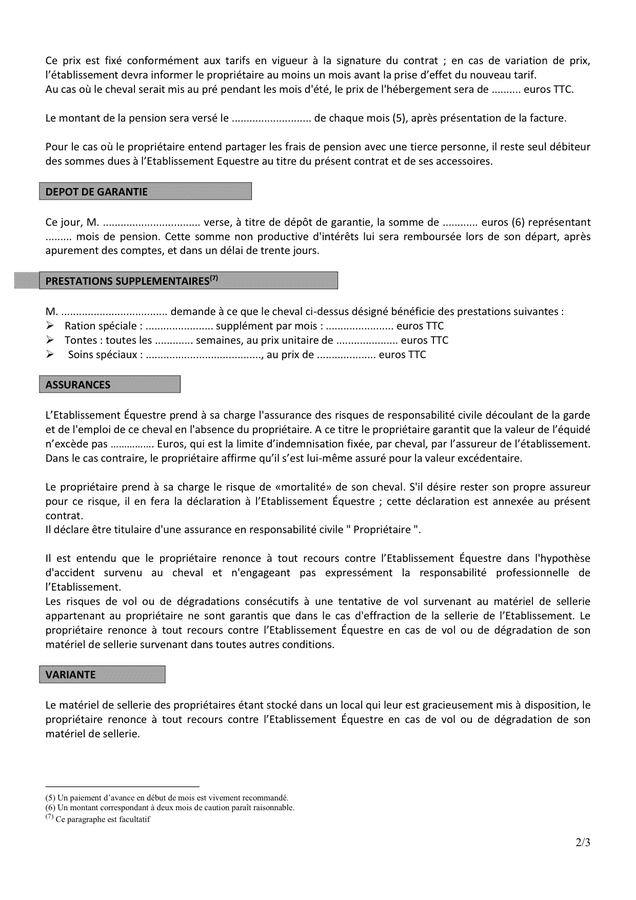 Convention de prise en pension d’un cheval DOC, PDF page 2 sur 3