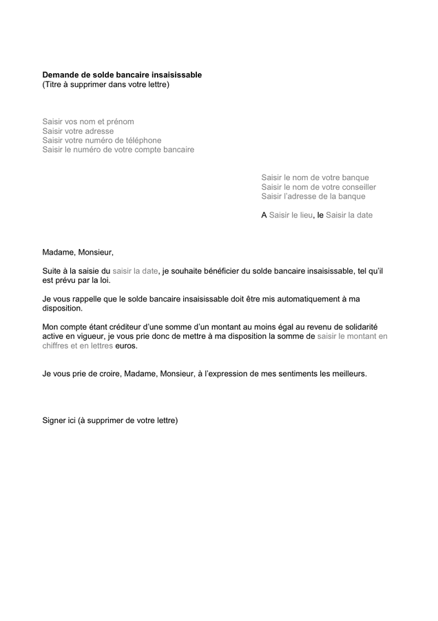 Demande De Solde Bancaire Insaisissable DOC PDF Page 1 Sur 1 Demande De Solde Bancaire Insaisissable DOC PDF Page 1 Sur 1