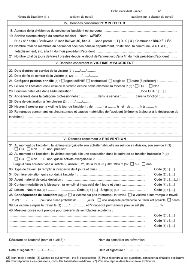 Model De Declaration Daccident Du Travail Belgique Doc Pdf Page Sur