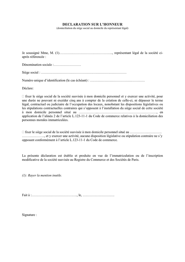 Mod le Engagement Sur L Honneur LPLFNC