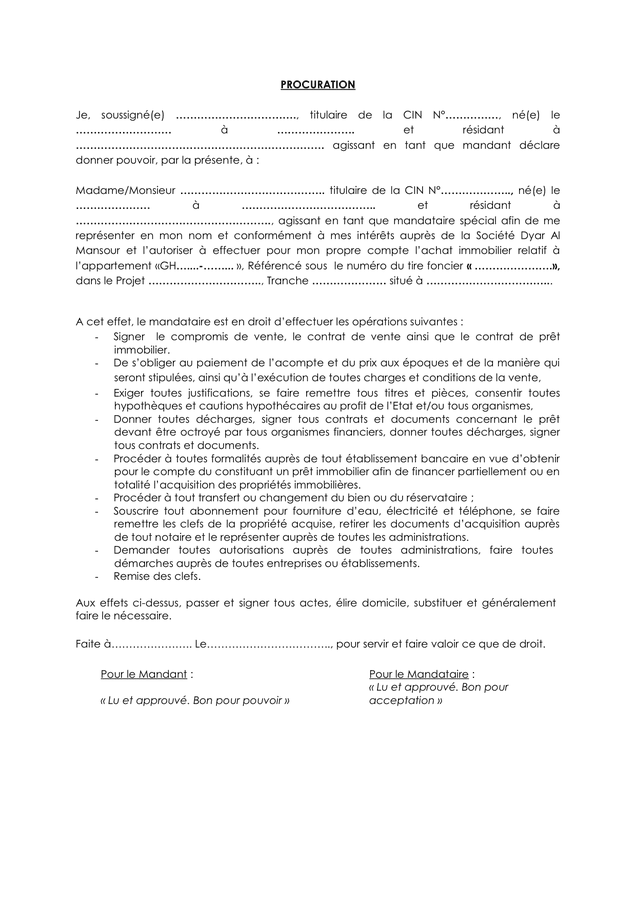 Model De Procuration T l chargement Gratuit Documents PDF Word Et Excel