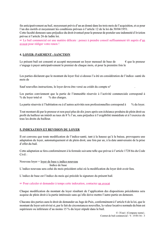 Modelé De Bail Commercial (Belgique) - DOC, PDF - Page 3 Sur 8