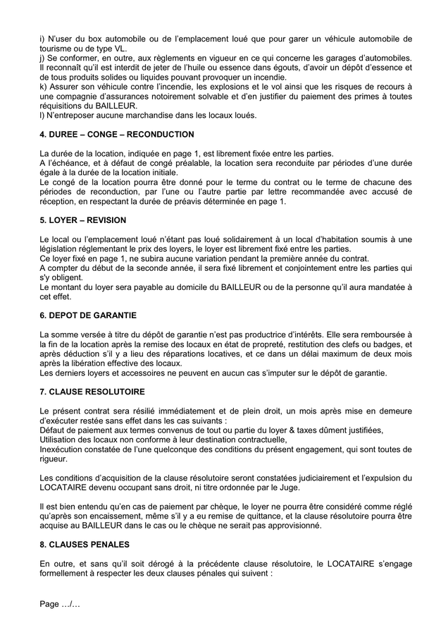Contrat de location - box automobile - DOC, PDF - page 3 sur 5