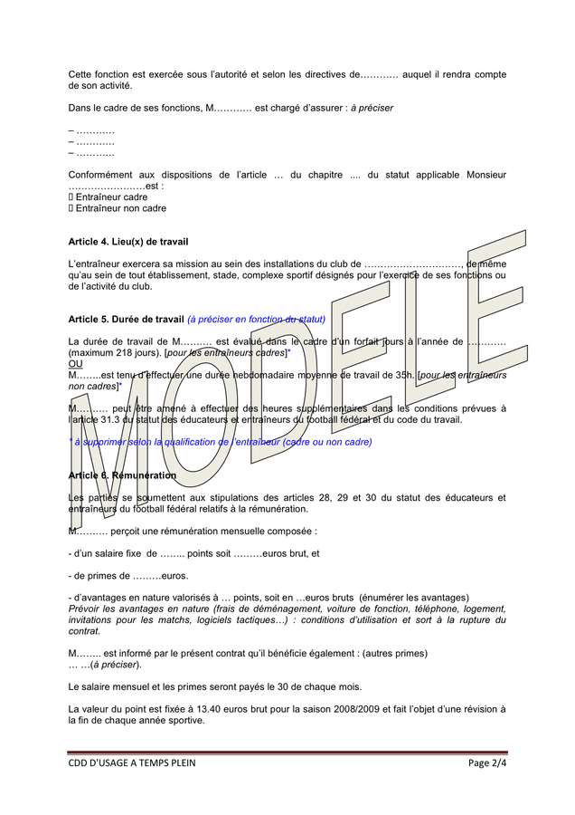 Contrat De Travail A Duree Determinee Dentra Neur A Temps Plein Doc