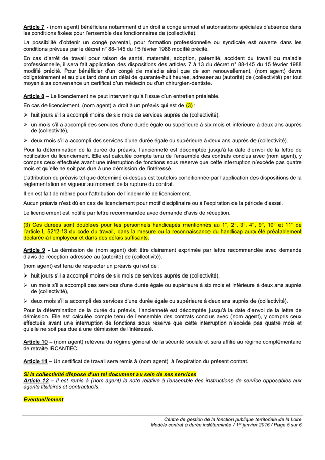 Modèle De Contrat à Durée Indéterminée Sur Un Emploi Permanent Doc Pdf Page 5 Sur 6 