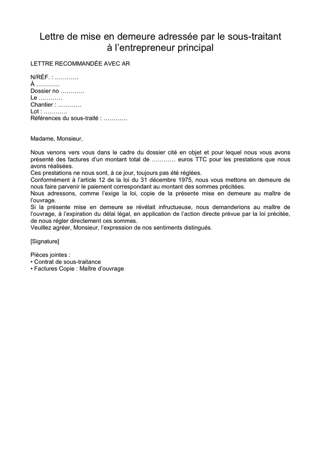 Mod le Gratuit De Lettre De Mise En Demeure NMOA Mod le Gratuit De Lettre De Mise En Demeure NMOA