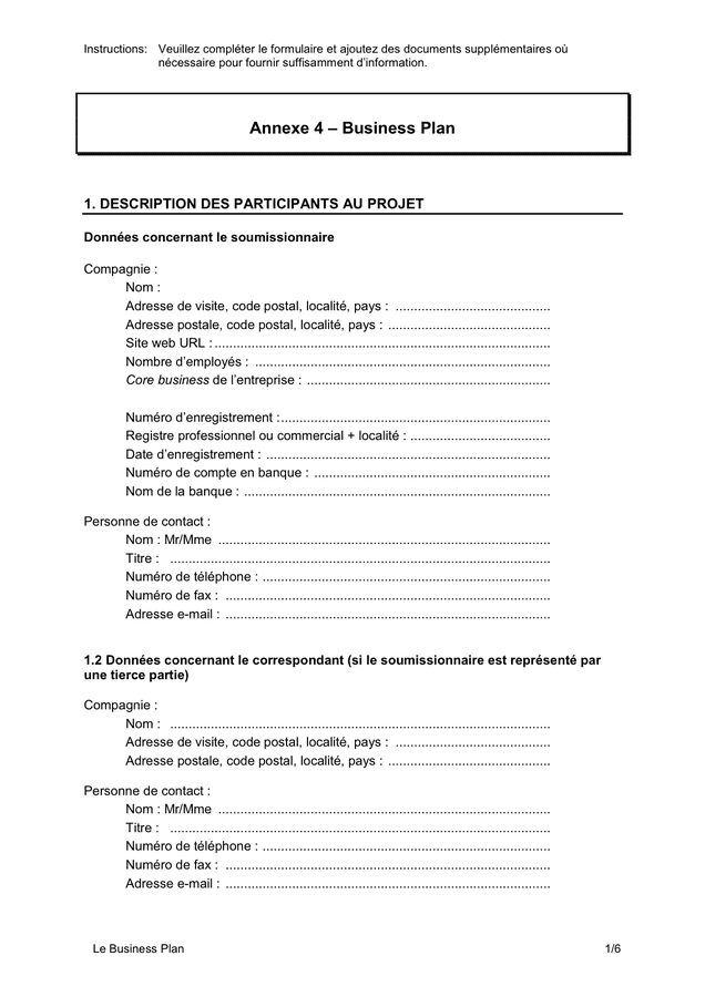 exemplaire de business plan gratuit pdf
