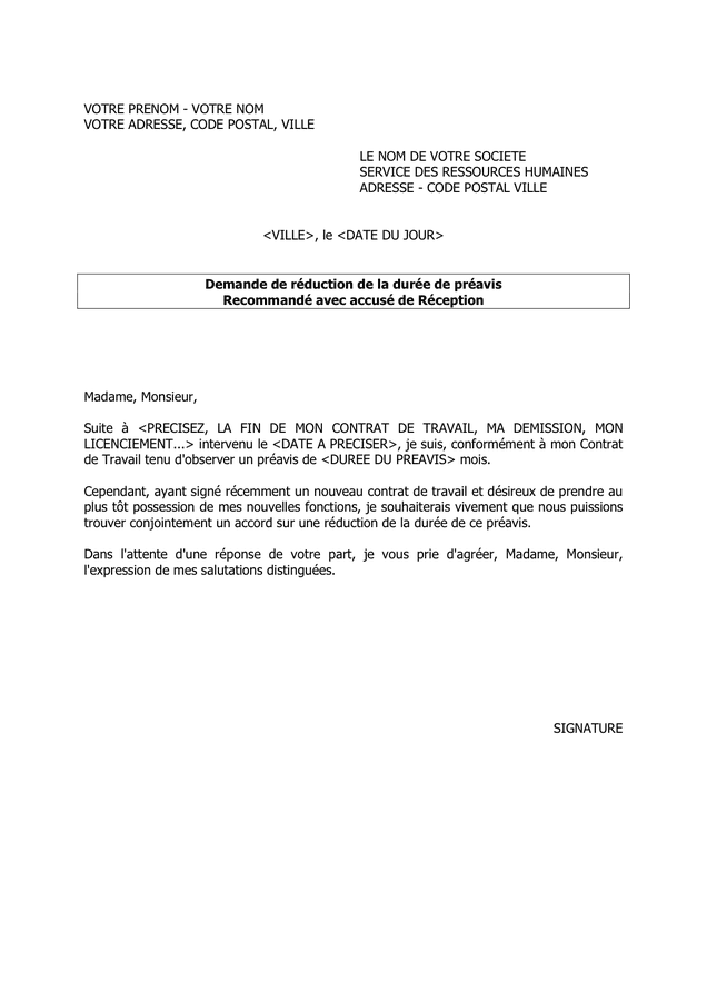 Demande de réduction de la durée de préavis DOC, PDF page 1 sur 1