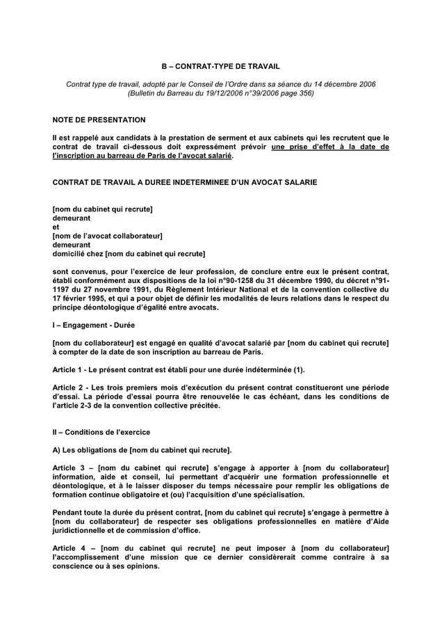 Modelé De Contrat De Travail A Duree Indeterminee D’un Avocat Salarie ...