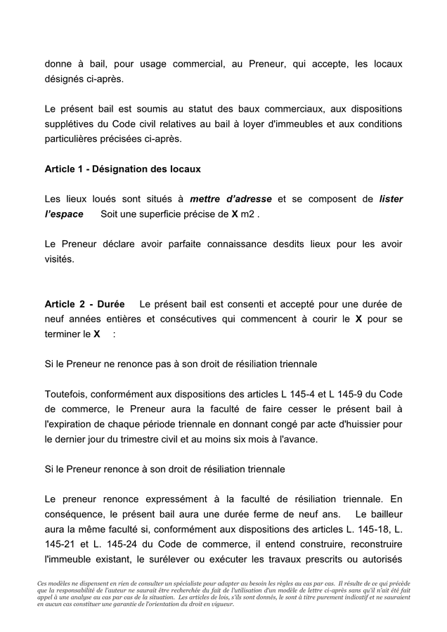 Modèle Bail Commercial - DOC, PDF - Page 2 Sur 15