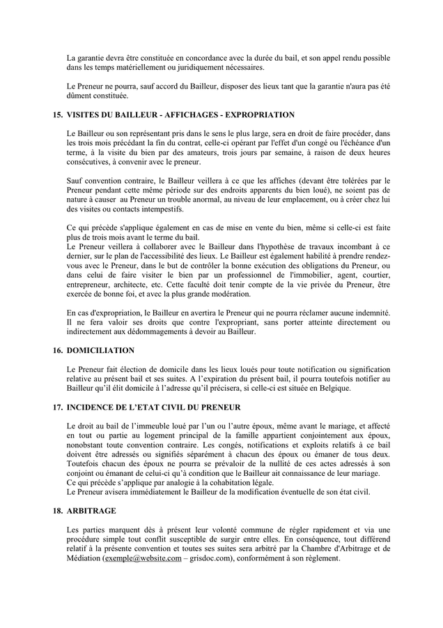 Modelé De Contrat De Bail Residence Principale Belgique Doc Pdf