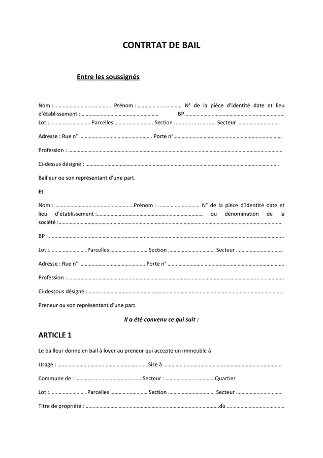 Mod le De Bail T l chargement Gratuit Documents PDF Word Et Excel