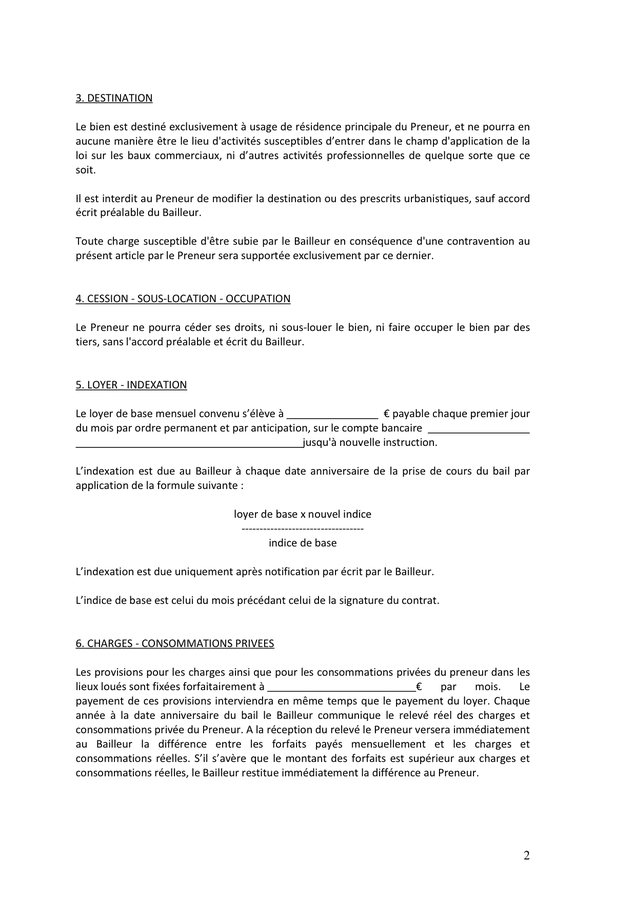 Exemple de contrat de bail de residence principale DOC, PDF page 2 sur 6