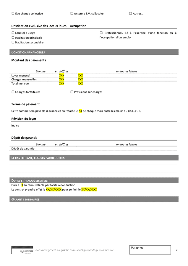 Modelé de contrat de location DOC PDF page 2 sur 6