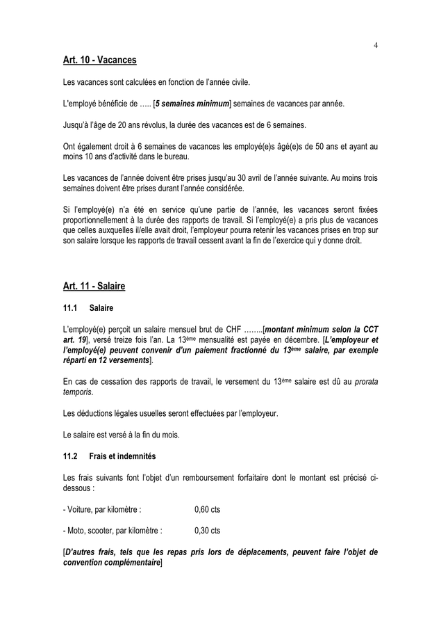 Modelé de contrat de travail (Suisse) - DOC, PDF - page 4 sur 8