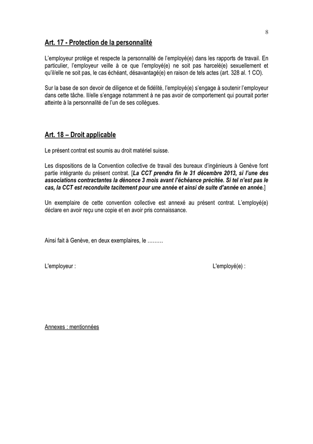 Modelé de contrat de travail (Suisse) - DOC, PDF - page 8 sur 8