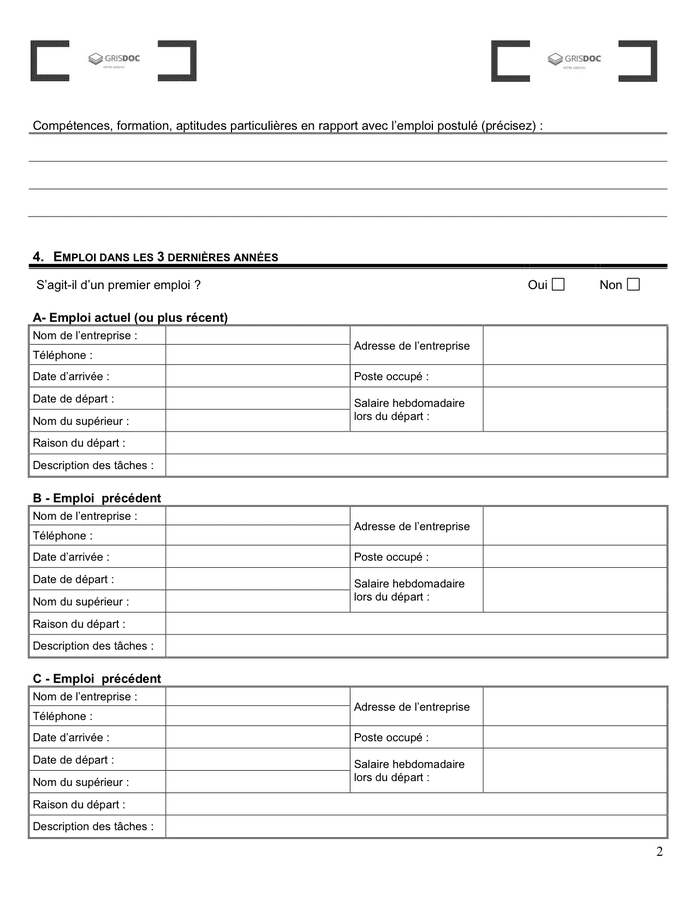 Formulaire De Demande D’emploi D'été - DOC, PDF - Page 2 Sur 4