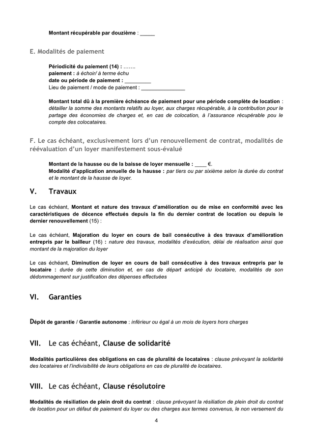 Contrat Type De Location Ou De Colocation De Logement Nu DOC PDF Page Sur