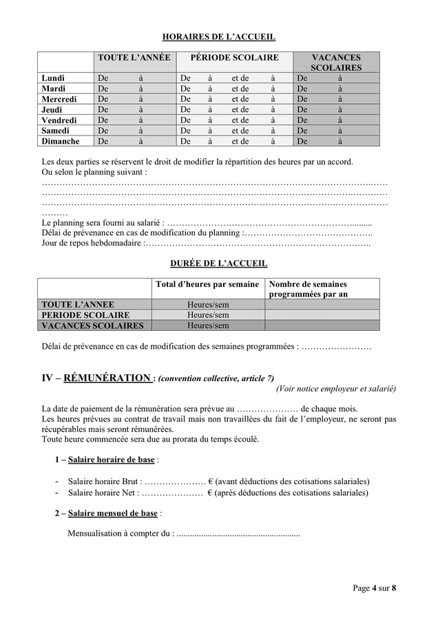 Contrat de travail d'un assistant maternel  DOC, PDF  page 4 sur 8