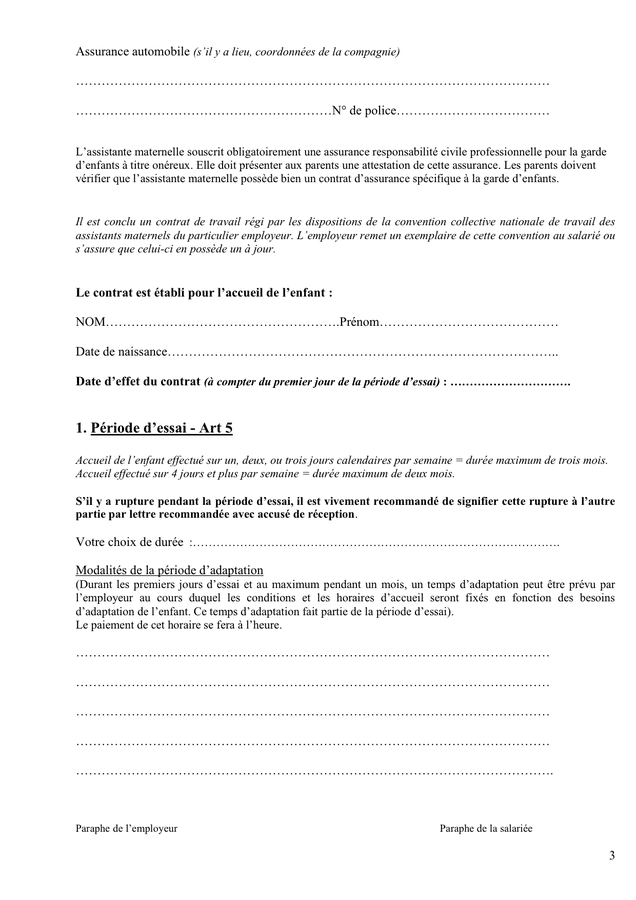 Contrat de travail  assistant maternel  DOC, PDF  page 3 sur 9