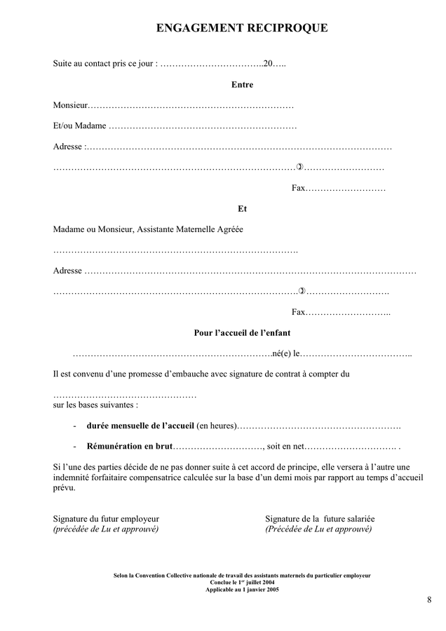 Contrat de travail  assistant maternel  DOC, PDF  page 8 sur 9