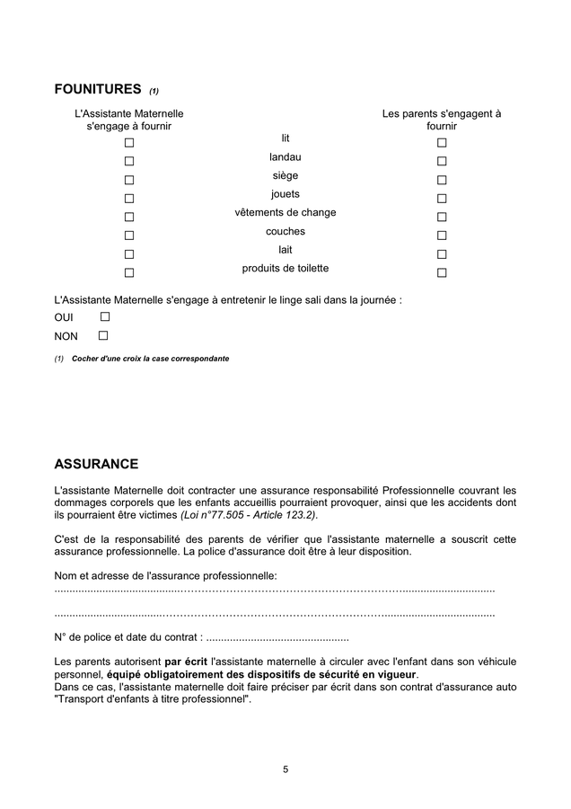 Contrat de travail d'assistant maternel  DOC, PDF  page 5 sur 8