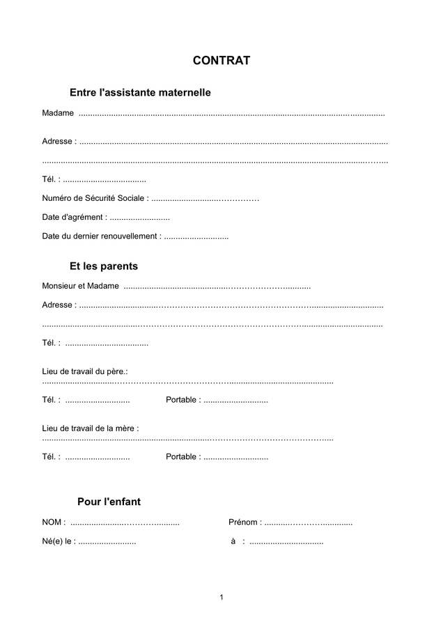Contrat d'assistante maternelle  DOC, PDF  page 1 sur 8