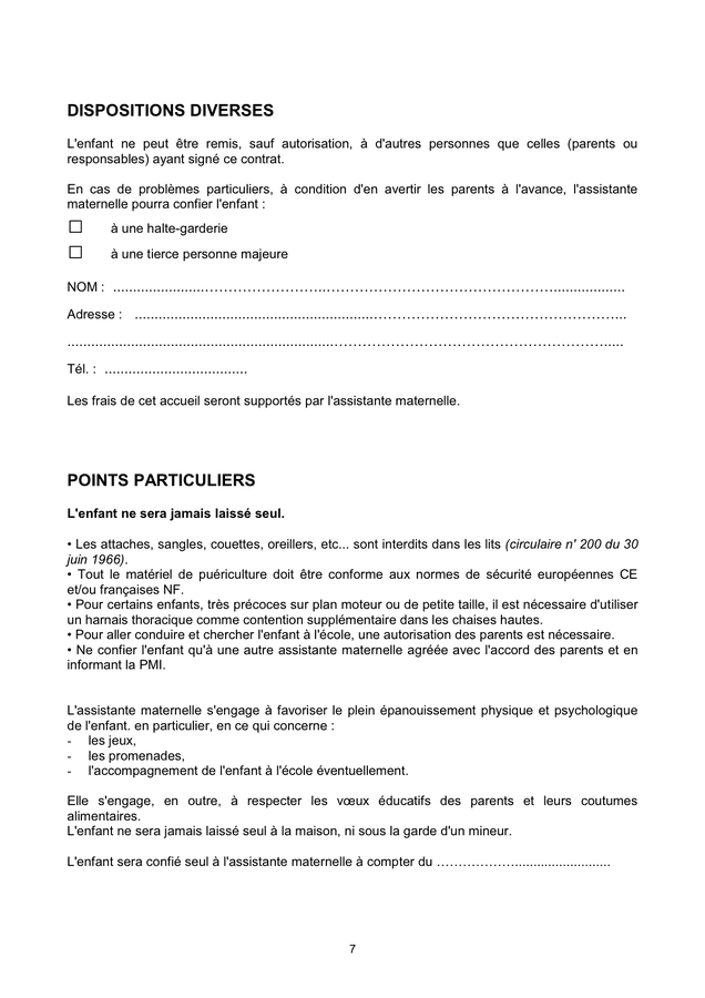 Contrat d'assistante maternelle  DOC, PDF  page 7 sur 8