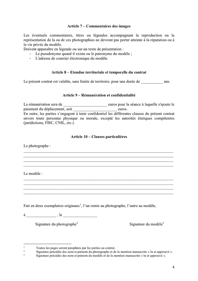 Contrat de service  modèle / photographe  DOC, PDF  page 4 sur 4