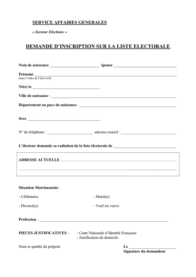 Formulaire d'inscription - téléchargement gratuit documents PDF, Word