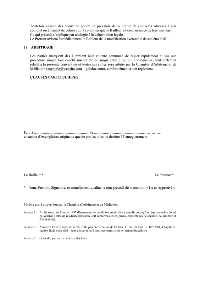 Contrat De Bail - Residence Principale (Belgique) - DOC, PDF - Page 8 ...