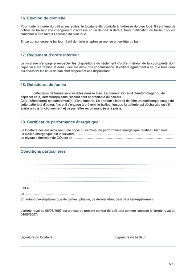 Contrat De Bail De Residence Principale (Belgique) - DOC, PDF - Page 5 ...