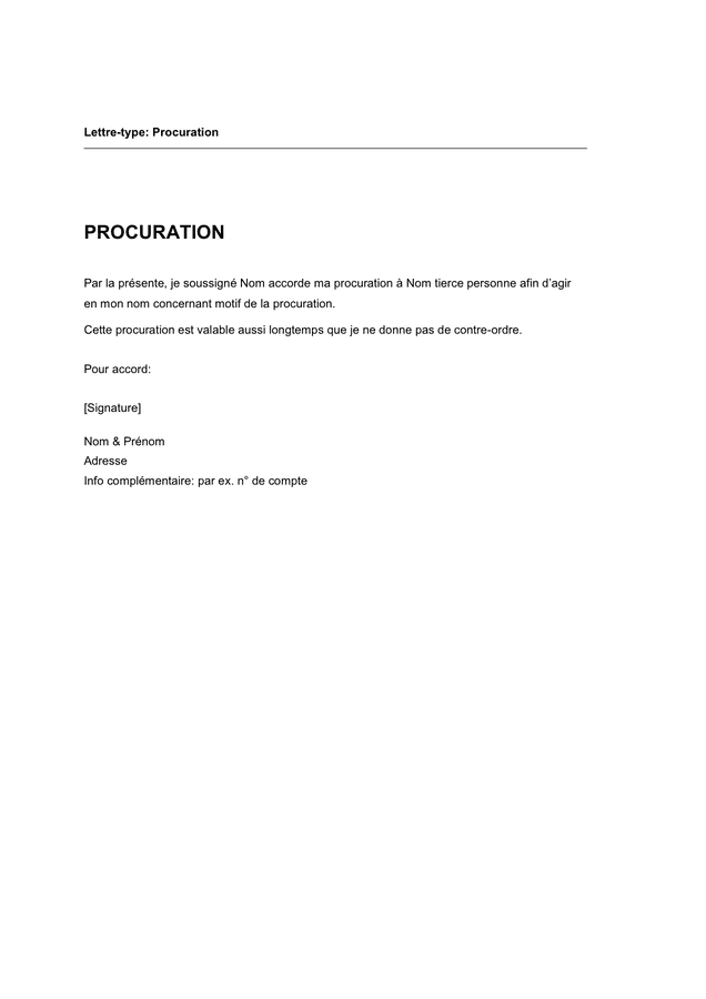 Model De Procuration T l chargement Gratuit Documents PDF Word Et Excel