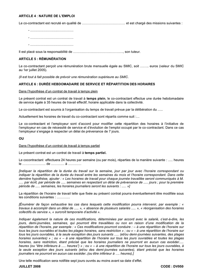 Modelé de contrat de travail DOC PDF page 2 sur 3