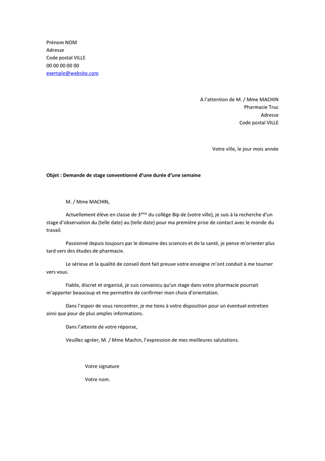 Modele Lettre Demande De Stage En Entreprise TLBQZ