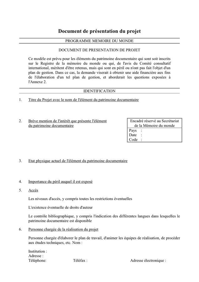 Document de présentation du projet  DOC, PDF  page 1 sur 7