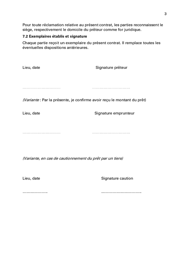 Modele de contrat de prêt  DOC, PDF  page 3 sur 3