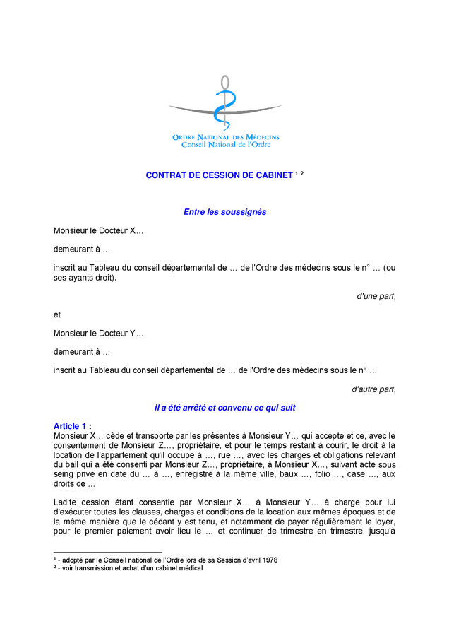 Modele de contrat de cession de DOC, PDF page 1 sur 4